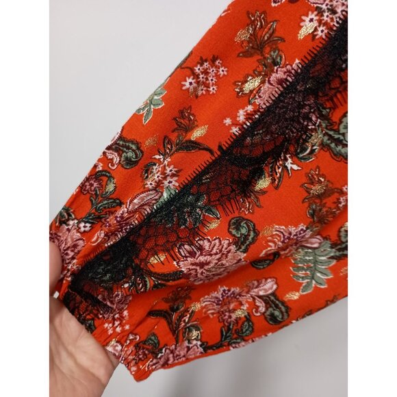 Jason Wu Top Womens Size 1X Orange Lace Trim Floral BOHO Cottage Long Sleeve - Picture 6 of 11
